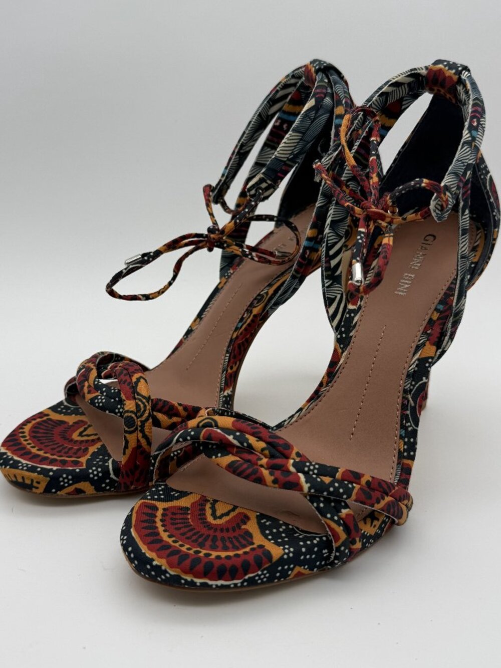Gianni Bini Haiku Striped Tassel Ankle Wrap Printed Sandals NWOB 9M